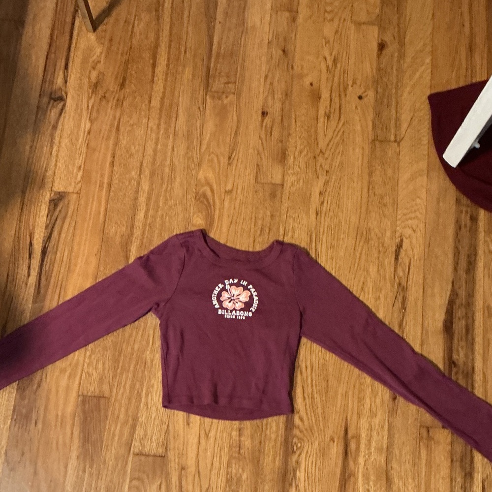 Billabong Plum Long-Sleeve Cropped Tee with Floral Logo